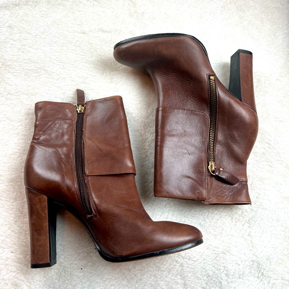 Schutz Brown Leather Ankle Boots Size 6.5/37 - Picture 1 of 7